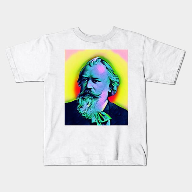 Johannes Brahms Golden Colourful Portrait | Johannes Brahms Artwork 11 Kids T-Shirt by JustLit